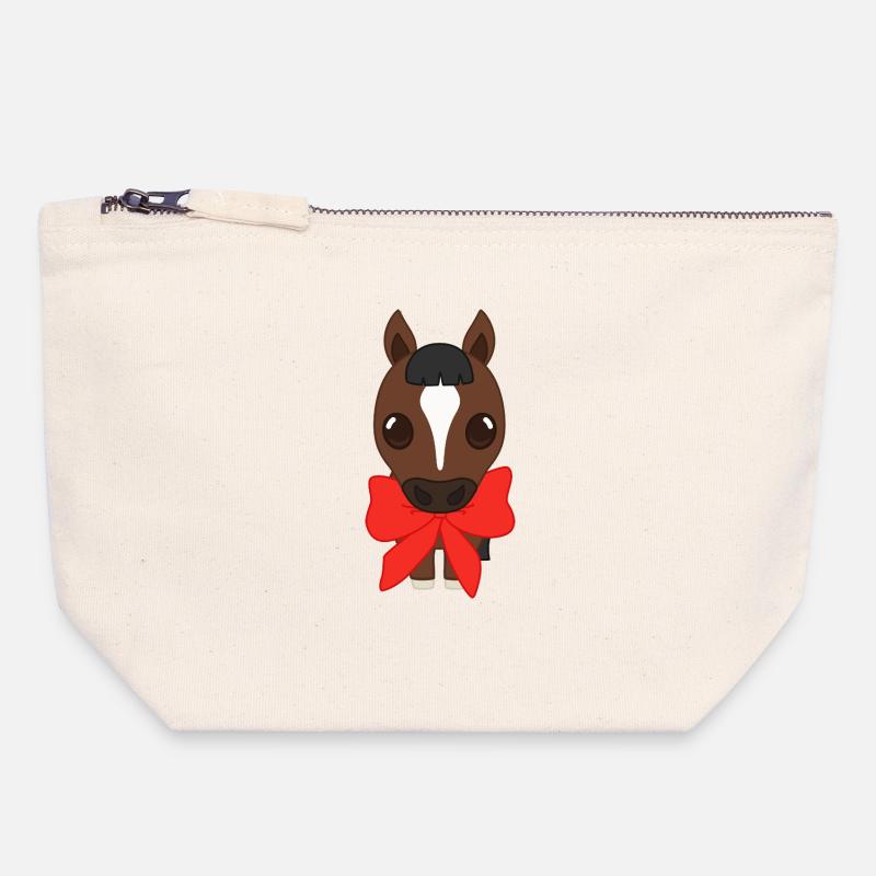 Pony mit rotem Band - Canvas Reißverschluss-Täschchen (18 x 19 cm) - Naturweiß