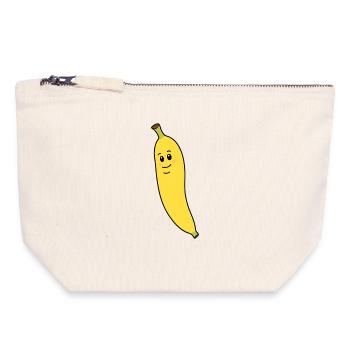 Figurine de fruits de la mascotte banane - Pochette zippée en toile 18 x 19 cm - blanc naturel - Devant