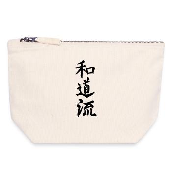 Wado ryu karaté japonais écrit - Pochette zippée en toile 18 x 19 cm - blanc naturel - Devant
