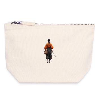 Silhouette de samouraï en robe orange - Pochette zippée en toile 18 x 19 cm - blanc naturel - Devant
