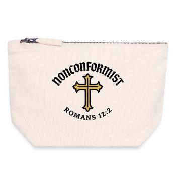 Anticonformiste Chrétien Romains 12:2 Croix d'Or - Pochette zippée en toile 18 x 19 cm - blanc naturel - Devant