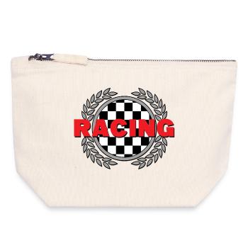 Racing - Checked Flag Laurel Leaves Racing Sport - Canvas Zip Pouch 18 x 19 cm - nature - Front
