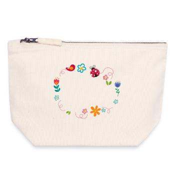 Round frame with flowers, ladybug and bird - Canvas Zip Pouch 18 x 19 cm - nature - Front