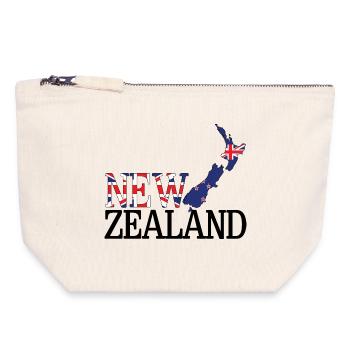 Carte terrestre de la Nouvelle-Zélande Drapeau de la Nouvelle-Zélande - Pochette zippée en toile 18 x 19 cm - blanc naturel - Devant