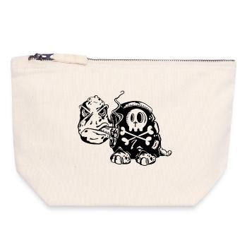Skull Schildkröte - Raucher - Zigarette -Totenkopf - Canvas Reißverschluss-Täschchen (18 x 19 cm) - Naturweiß - Vorne