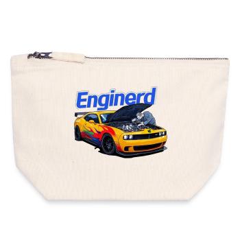 Muscle Car en cours de travail par un mécanicien - Pochette zippée en toile 18 x 19 cm - blanc naturel - Devant
