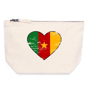 Kamerun Flagge Herz - Canvas Reißverschluss-Täschchen (18 x 19 cm) - Naturweiß - Vorne