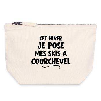 station de ski, skieur, Courchevel - Pochette zippée en toile 18 x 19 cm - blanc naturel - Devant