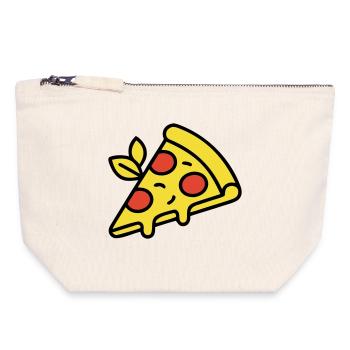Pizza Piece Italie Nourriture Pizzeria Foodie Gourmet - Pochette zippée en toile 18 x 19 cm - blanc naturel - Devant