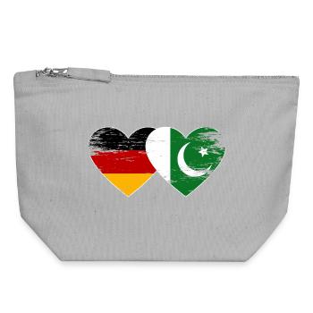Germany Pakistan Flag Heart Used - Canvas Zip Pouch 18 x 19 cm - sports grey - Front