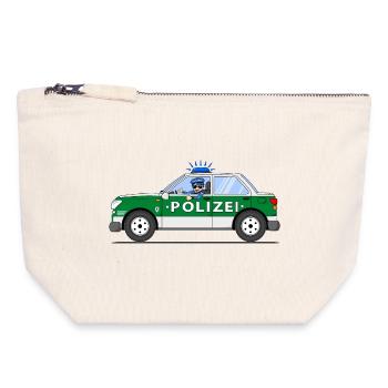 Police car with policeman green and silver - Canvas Zip Pouch 18 x 19 cm - nature - Front