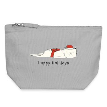 Drôle de chat Noël - Pochette zippée en toile 18 x 19 cm - gris chiné - Devant