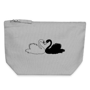 Figurine d’ombre de cygne noir et blanc - Pochette zippée en toile 18 x 19 cm - gris chiné - Devant