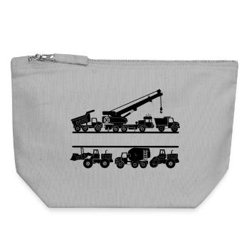 Routes et voitures de construction avec plaque signalétique - Pochette zippée en toile 18 x 19 cm - gris chiné - Devant
