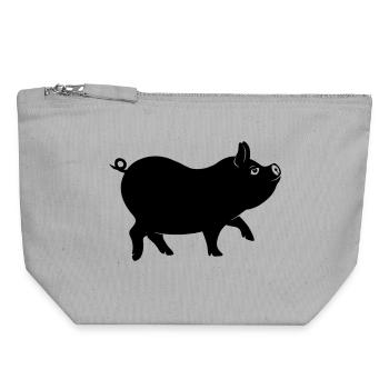 Schweineschattenfigur mit lockigem Schwanz - Canvas Reißverschluss-Täschchen (18 x 19 cm) - Grau meliert - Vorne