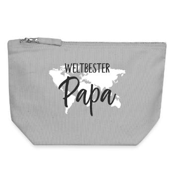 Weltbester Papa – Herzvolles Weltkugel-Design - Canvas Reißverschluss-Täschchen (18 x 19 cm) - Grau meliert - Vorne