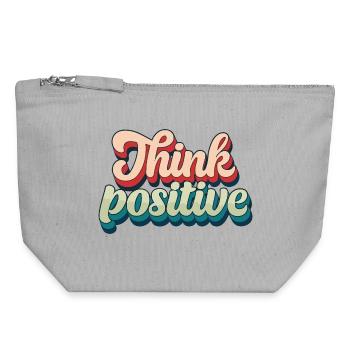 Think Positive Rétro Script - Pochette zippée en toile 18 x 19 cm - gris chiné - Devant