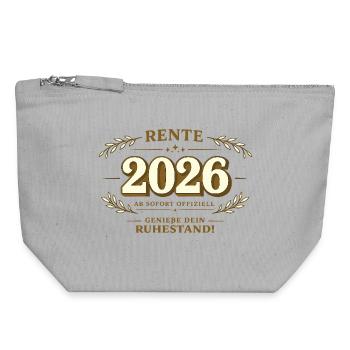 Rente 2026 Ruhestand Spruch offiziell feiern - Canvas Reißverschluss-Täschchen (18 x 19 cm) - Grau meliert - Vorne