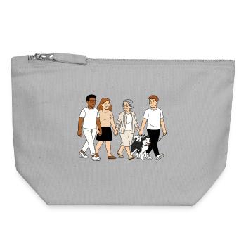 Mamie Karin en famille - Pochette zippée en toile 18 x 19 cm - gris chiné - Devant