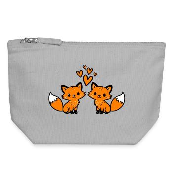 Amour du couple renard - Pochette zippée en toile 18 x 19 cm - gris chiné - Devant