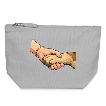 Poignée de main amie des pattes - Pochette zippée en toile 18 x 19 cm - gris chiné - Devant