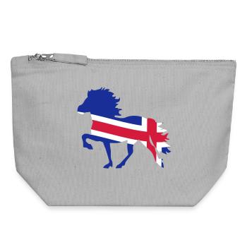 Drapeau islandais pour les chevaux - Pochette zippée en toile 18 x 19 cm - gris chiné - Devant