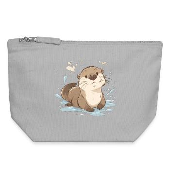 Niedlicher Kawaii-Otter – beruhigendes Naturtier - Canvas Reißverschluss-Täschchen (18 x 19 cm) - Grau meliert - Vorne