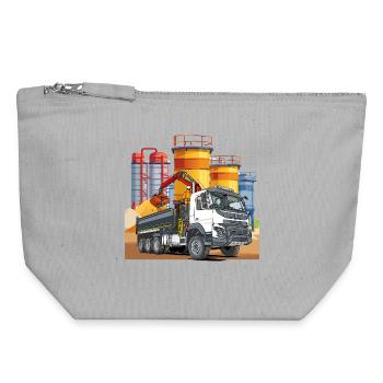 Camion dans l’usine de malaxage - Pochette zippée en toile 18 x 19 cm - gris chiné - Devant
