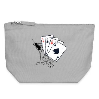 Spielkarten Design mit Ass-Motiven - Canvas Reißverschluss-Täschchen (18 x 19 cm) - Grau meliert - Vorne