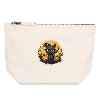 Black Cat Halloween Pumpkin Scene - Canvas Zip Pouch 18 x 19 cm - nature - Front