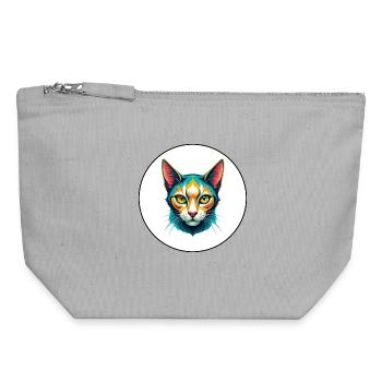 Javanische Katzenrasse Karikatur Kawaii Tier Haustier - Canvas Reißverschluss-Täschchen (18 x 19 cm) - Grau meliert - Vorne