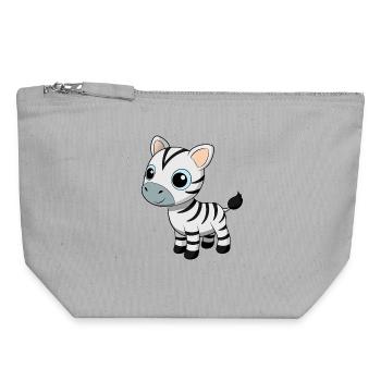 Bébé zèbre aux grands yeux bleus - Pochette zippée en toile 18 x 19 cm - gris chiné - Devant