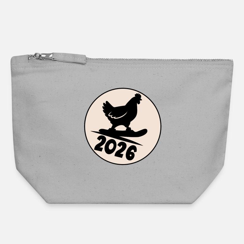 Snowboard 2026 Poulet - Pochette zippée en toile 18 x 19 cm - gris chiné
