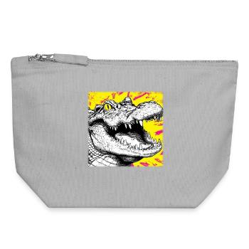 Crocodile Sketch – Urban Graffiti Style Design - Canvas Zip Pouch 18 x 19 cm - sports grey - Front