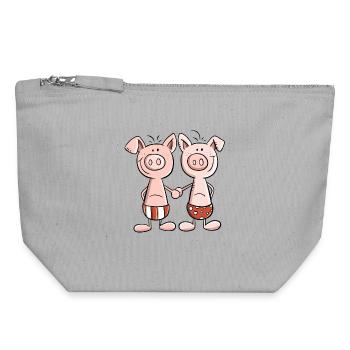 Beste Freunde Schweine Zwillinge Fun Geschenk - Canvas Reißverschluss-Täschchen (18 x 19 cm) - Grau meliert - Vorne