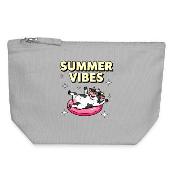 Sommervibes entspannende Kuh - Canvas Reißverschluss-Täschchen (18 x 19 cm) - Grau meliert - Vorne