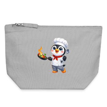 Cute Penguin Chef Cartoon Food Cooking - Canvas Zip Pouch 18 x 19 cm - sports grey - Front