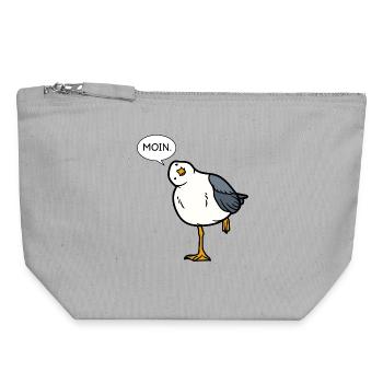 Moin Möwe – salutation nord-allemande avec humour - Pochette zippée en toile 18 x 19 cm - gris chiné - Devant