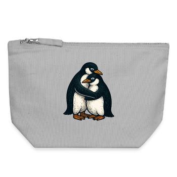 Pinguinpaar Kuschelzeit - Canvas Reißverschluss-Täschchen (18 x 19 cm) - Grau meliert - Vorne