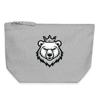 Portrait d’ours polaire Couronne tête d’ours polaire - Pochette zippée en toile 18 x 19 cm - gris chiné - Devant