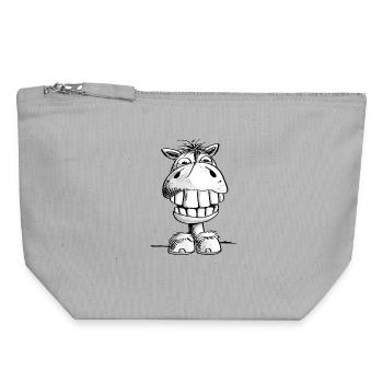 Cheval montre enfin des dents - rire - sourire - poney - Pochette zippée en toile 18 x 19 cm - gris chiné - Devant