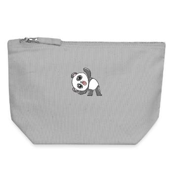 Verrückter Panda - Canvas Reißverschluss-Täschchen (18 x 19 cm) - Grau meliert - Vorne