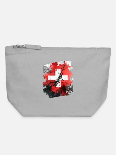 Schweizer Flagge Schweiz - Canvas Reißverschluss-Täschchen (18 x 19 cm) - Grau meliert