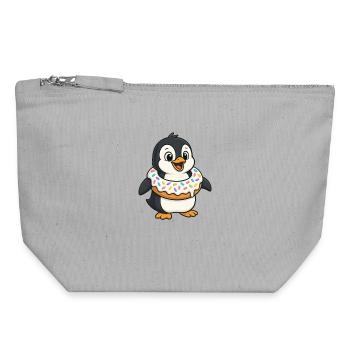 mignon pingouin beignet natation anneau de natation dessin animé - Pochette zippée en toile 18 x 19 cm - gris chiné - Devant