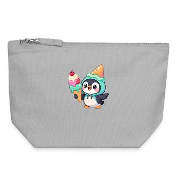 Süßer Pinguin Cartoon Eiscreme Sommer Lustig - Canvas Reißverschluss-Täschchen (18 x 19 cm) - Grau meliert - Vorne