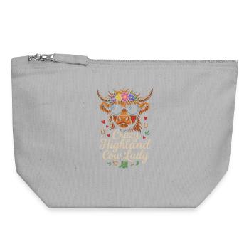 Dame folle de la vache des Highlands - Pochette zippée en toile 18 x 19 cm - gris chiné - Devant