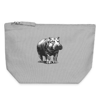 Hippo Line Style Black & White - Canvas Zip Pouch 18 x 19 cm - sports grey - Front
