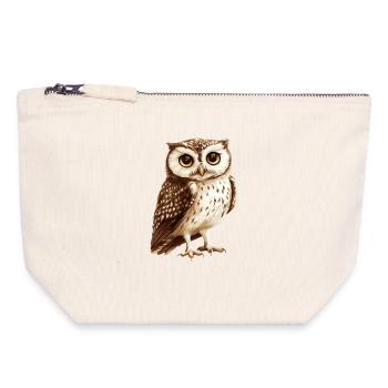 Tawny Owl Illustration in Warm Brown Tones - Canvas Zip Pouch 18 x 19 cm - nature - Front