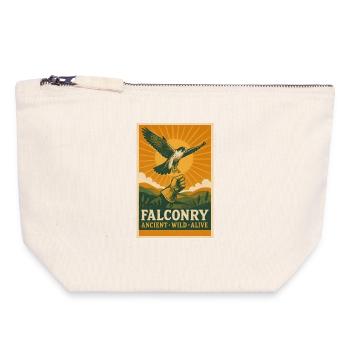 Fauconnerie : vieille, sauvage, vivante | Oiseau de proie - Pochette zippée en toile 18 x 19 cm - blanc naturel - Devant