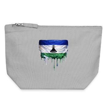 Lesotho Flagge in Tropfenkunst - Canvas Reißverschluss-Täschchen (18 x 19 cm) - Grau meliert - Vorne